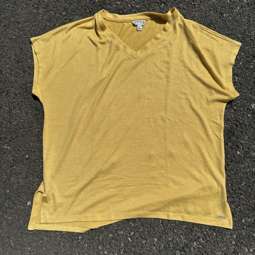Orvis Womens Shirt Top Yellow Sleeveless V Neck Soft Rayon Blend Size L‎